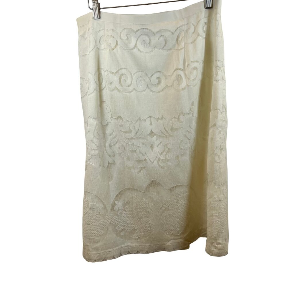 J. Crew Midi White Ornate Lace Skirt Size 12 - Picture 4 of 9